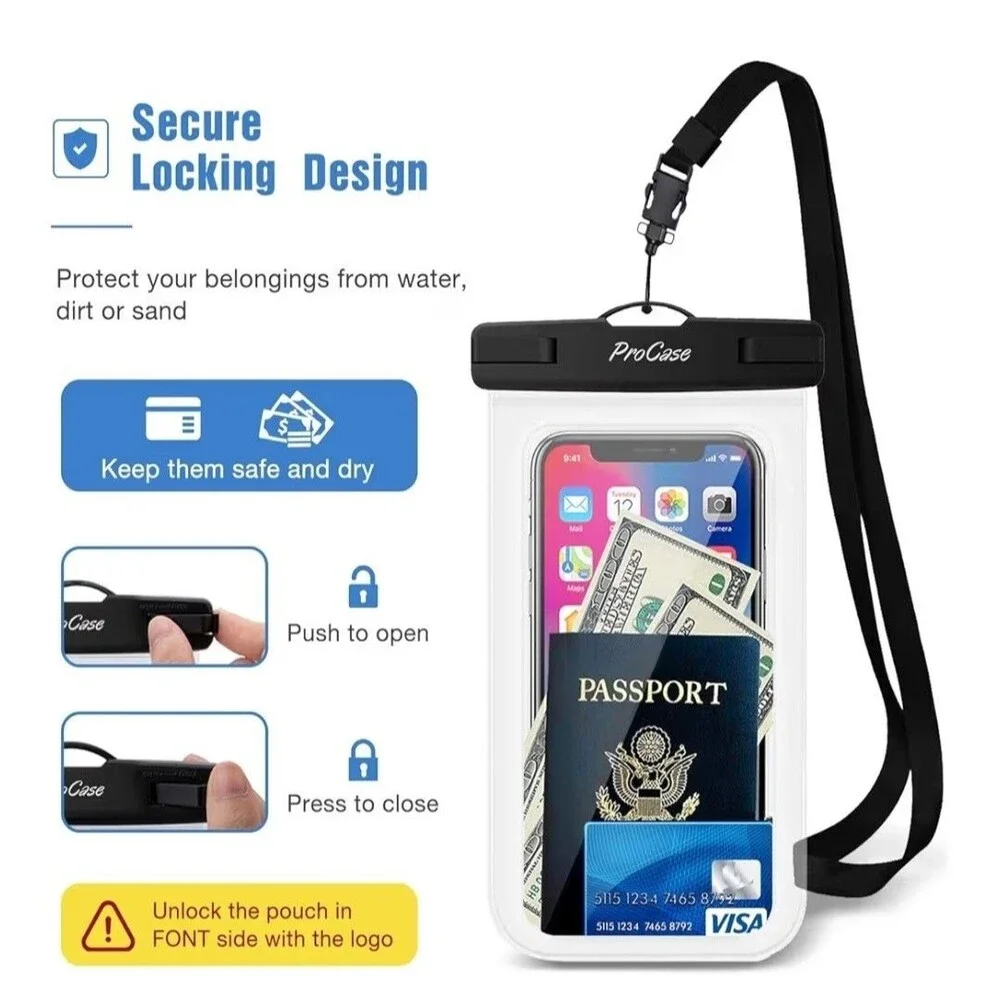 2 ProCase Waterproof Phone Pouch for Nearly All Phone Sizes. Iphone, Samsung